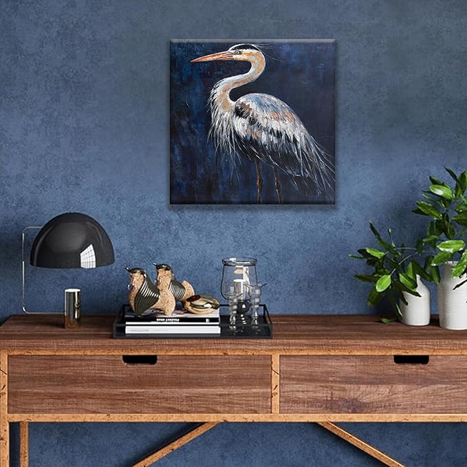 Tsomzxng Animals Wall Art Abstract Prints Paintings For Decor Rustic Heron Bird Canvas Artwork For Bedroom Office Wall Decor 13"X13" minimalist home decor