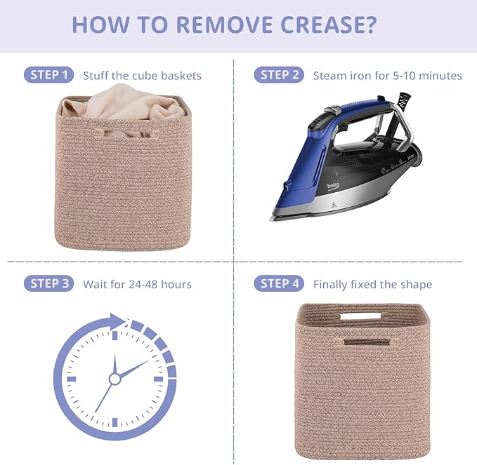 OIAHOMY Storage Cubes, 11 Inch Cube Organizer, Collapsible Storage Bins, Baskets for Organizing, Bins for Shelves-Brown, 2-PACK