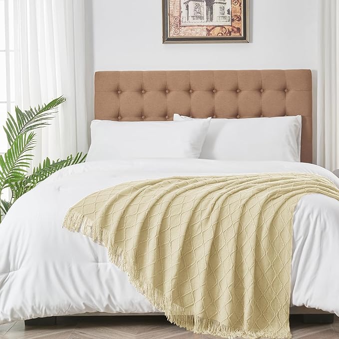 inhand Knitted Throw Blanket for Couch and Bed, Soft Living Room Home Decor Knitted Blanket with Tassel, Outdoor Lightweight Breathable Summer Blanket, Farmhouse Warm Woven Decorative, 50"x60"