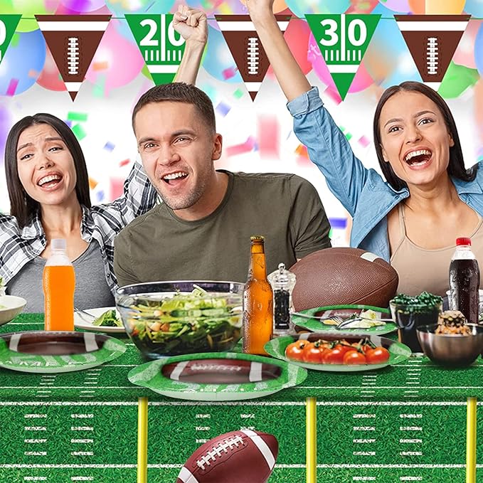180Pcs Football Party Supplies Paper Plates and Napkins Serve 60 Disposable Tableware Set for Birthday Party Decorations Game Day Family School Holiday Sports Events