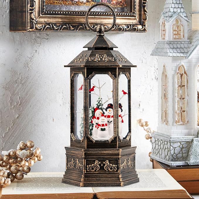 Christmas Snowman Choir Snow Globe Lantern with Swirling Glitter, USB Lined/Battery Operated Lighted Musical Snowman Carolers Water Lantern for Christmas Festival Decoration Gifts