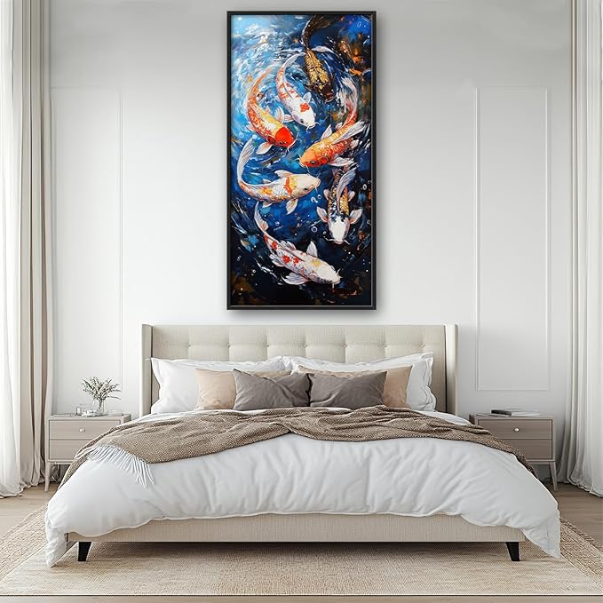 Lovira Koi Fish Large Wall Art Traditional Chinese Feng Shui Canvas Wall Decor Pictures Prints Painting Framed Home Vertical Artwork for Living Room Bedroom Bathroom Kitchen 30"x60"