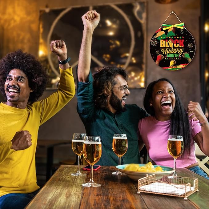 Boao 12 Inch Welcome Black History Month Wooden Hanging Sign Black History Month Decorations African American Heritages Door Wreath for Outdoor Porch Front Door Holiday Decor