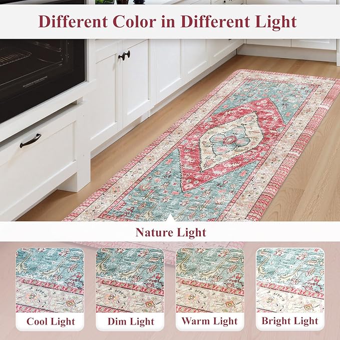 KIMDOE Kitchen Rugs and Mats 2PCS Cushioned Anti Fatigue Kitchen Mat Non-Skid Waterproof Kitchen Runner Rug for Kitchen Decor,Floors,Office,Laundry,Rose Red