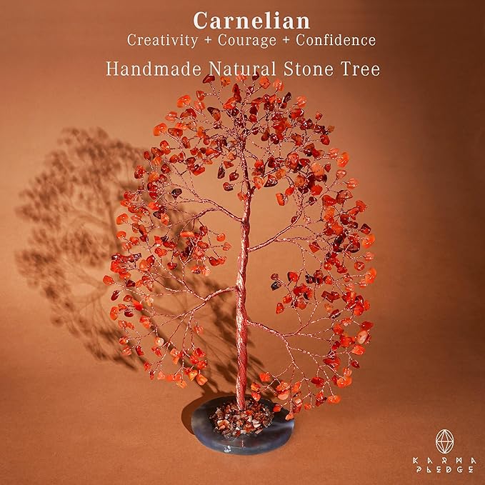 Crystal Trees for Home and Office Decoration, Carnelian Chakra Healing Crystals Feng Shui Handmade Trees for Positive Energy, Money, Good Luck, Christmas Decor, Birthday Gifts for Women, Mom