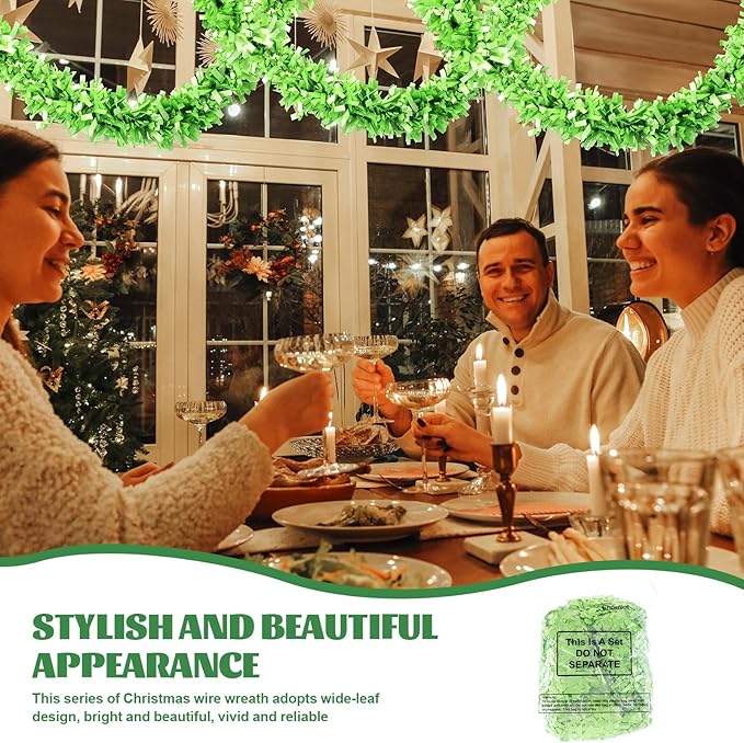 Dingion 59 Feet Christmas Tinsel Garland Metallic Twist Ornaments Hanging Glitter Xmas Garland for Christmas Tree Indoor Outdoor Decoration Party Supplies(Green)