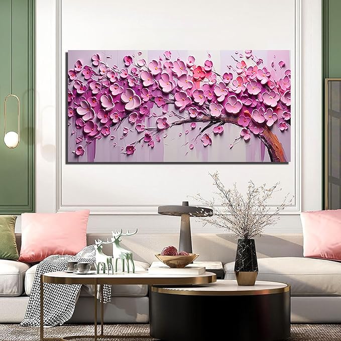 Zoyotago Pink Tree of Life Wall Art for Living Room Flower Picture for Bedroom Office Girls' Room Decor Modern Artwork Canvas Prints 29"x58"