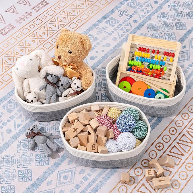 CubesLand Cube Shelf Storage Baskets for Organizing, Woven Shelf, Closet Bins Shelves Toy Basket Box Nursery Baby 2 Packs Organization Off White/Light Gray