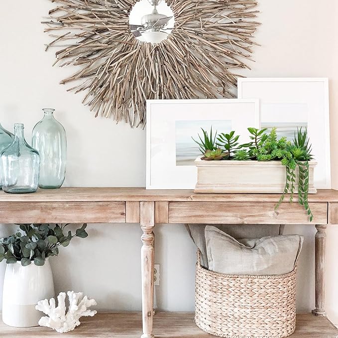 Artificial Succulents Fake Plants in White Rectangular Wooden Pots Artificial Potted Succulents Faux Plants Arrangement for Table Centerpiece Farmhouse Shelf Mantel Tropical Greenery Decor