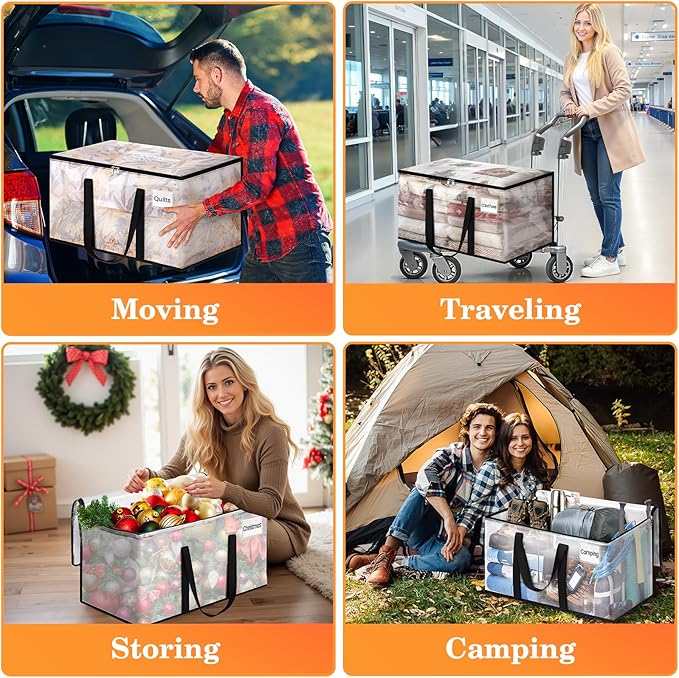 Extra Large Heavy Duty Moving Bags, Storage Bags with Strong Zippers & Handles, Packing Bags for Moving Essentials, Ideal Storage Tote for Home, Dorm & Storage Solutions, 76L, 8 Packs, Clear