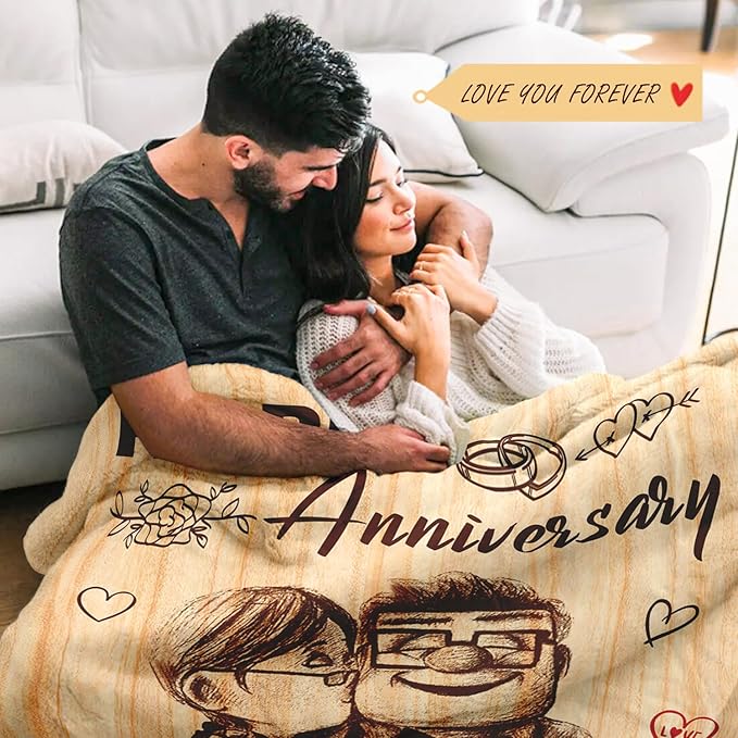 Wedding Anniversary Blanket for Her Him - Romantic I Love You Gift for Women Men Couple - Happy Anniversary for Wife Husband Girlfriend Boyfriend - Throw Blanket 50"x60"