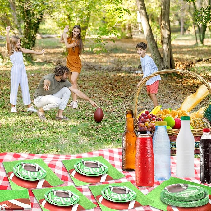 180Pcs Football Party Supplies Paper Plates and Napkins Serve 60 Disposable Tableware Set for Birthday Party Decorations Game Day Family School Holiday Sports Events
