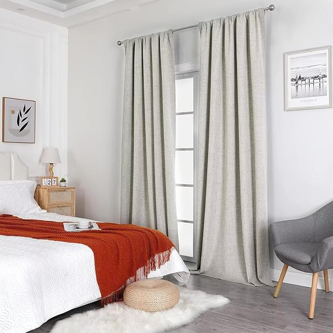 Joydeco 100% Total Blackout Curtains Custom Size for Bedroom Living Room Darkening Long Textured Drapes Thermal Insulated Back & Tab Rod Pocket 1 Panel(Light Beige,Custom Size)