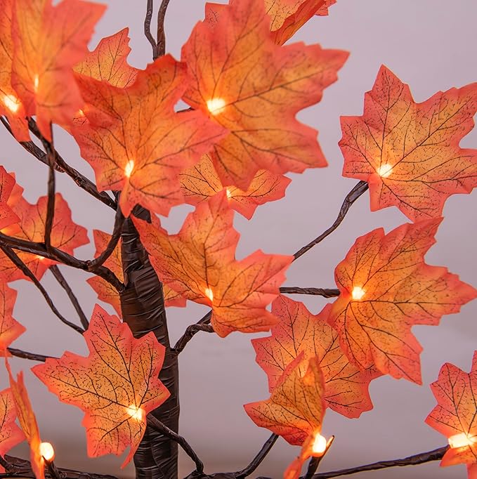 Lightshare 24IN Lighted Maple Tree for Fall Decorations, USB & Battery Operated with Timer Table Lights for Home Party Indoor Outdoor Thanksgiving Autumn Harvest Decor