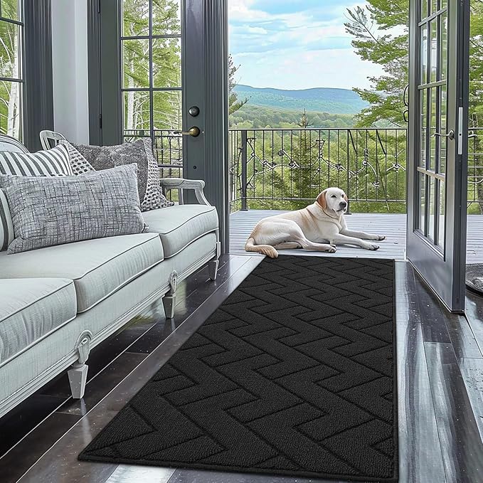 hicorfe Kitchen Rugs and Mats Sets,Super Absorbent Polypropylene Non-Slip Rug,Soft Comfort Floor Mat,Washable for Kitchen,Hallway,Office,Sink,Laundry(24" x 71",Charcoal)