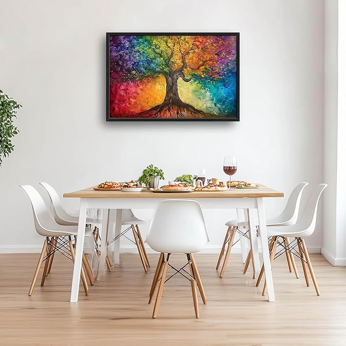 Colorful Tree Large Wall Art for Living Room Framed, Tree of Life Wall Decor Pictures, Canvas Print Painting, Aesthetic Artwork Bedroom Office Home Decor 36"x24"