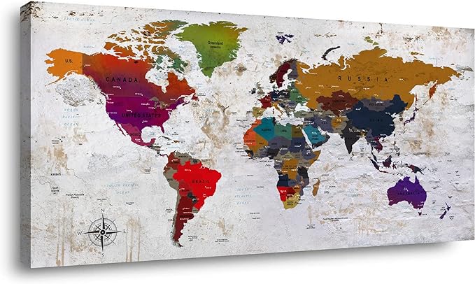 ZEYDRT Canvas Wall Art map Wall Art for Office Living Room Home Decorations world map Canvas Art Wall Decor Wall Decoration Vintage map of the world Office for Home Bedroom Decoration24 x48 โฆ