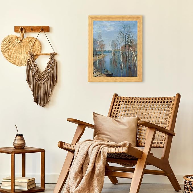 Brivoria Framed Canvas Wall Art Vintage Decor, Realistic Spring Art Print with Mat of Flooded Birch Trees and Still Water for Hallway Dining Room or Nature-Inspired Wall Display, 13"x16"