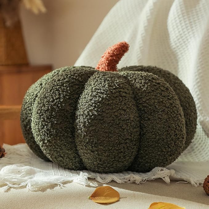 YRXRUS Pumpkin Pillows, Halloween Pumpkin Throw Pillows, Green Shaped Pillow for Fall Room Decor Gifts, Teddy Fleece Cute 6x12 Inches Halloween Pillow, Accent Fall Pillows