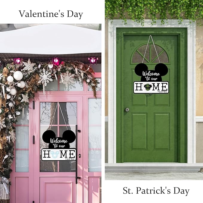 Interchangeable Welcome Sign for Front Door, Interchangeable Welcome to Our Home Signs Farmhouse Porch Plaques Housewarming Gift for Holiday Christmas Valentine's Day Home Decor(Black)