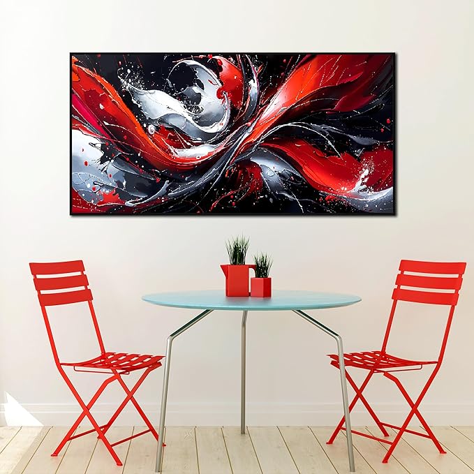 Ouzzlie Abstract Art Wall Decor Living Room Large Red Canvas Wall Art Black White Picture Artwork Modern 29" x 59"