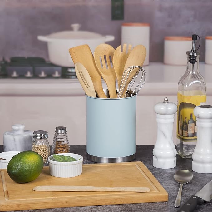 Creative Home Stainless Steel Utensil Holder– 6.3" Large Cooking Tool Organizer for Kitchen Decor and Countertop Storage, Stable Anti-Tip Design, Durable Powder-Coated Finish, Ocean Blue