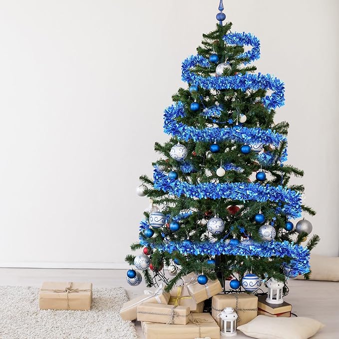 Dingion 59 Feet Christmas Tinsel Garland Metallic Twist Ornaments Hanging Glitter Xmas Garland for Christmas Tree Indoor Outdoor Decoration Party Supplies(Light Blue, Dark Blue)