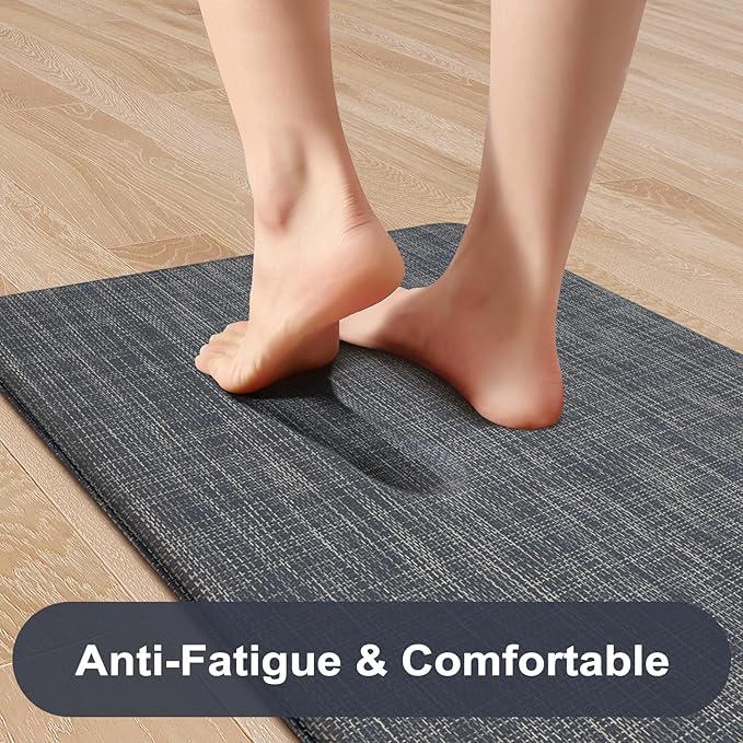 KIMODE Anti Fatigue Kitchen Mats 17"x47"+17"x29", Farmhouse Kitchen Rugs Sets of 2, Cushioned Non Skid Kitchen Mats for Floor, Comfort Kitchen Floor Mats for Sink Laundry Desk Dark Blue