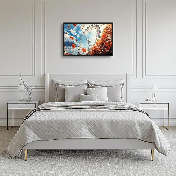 Olivine Large Wall Art, London Eye Pictures Wall Decor, Autumn London Canvas Prints Painting, Framed Artwork for Bathroom Bedroom Living Room Office Home Decoration 36"x24"