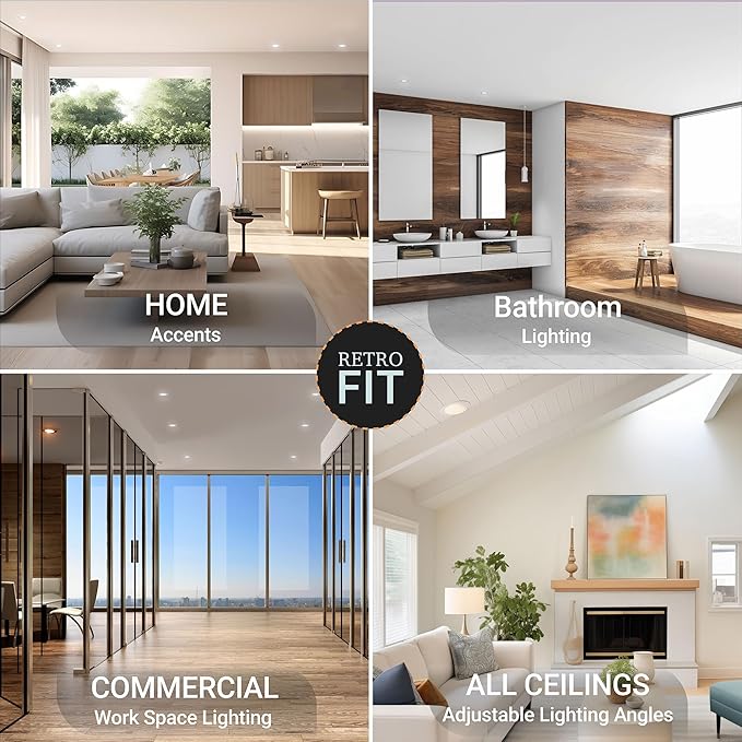 NUWATT Retrofit 4 Inch Gimbal LED Recessed Light White Trim, High Lumen, 750lm, 10W, 5CCT Selectable 2700K/3000K/3500K/4000K/5000K, Adjustable Lens Dimmable Eyeball Lights, ETL Listed, 6 Pack