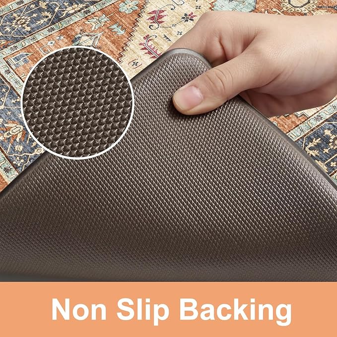 KIMODE Anti Fatigue Kitchen Mats for Floor, Boho Vintage Kitchen Rugs Sets of 2, Cushioned Kitchen Floor Mats Non Slip, Comfort Rugs for Kitchen Floor Sink Laundry Desk Orange 17.3"x29"+17.3"x59"