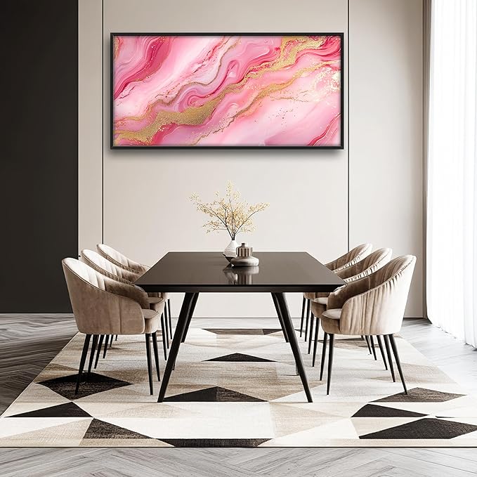 Lovira Abstract Pink Marble Large Wall Art Gold Wave Canvas Wall Decor Pictures Prints Painting Framed Modern Artwork for Living Room Bedroom Bathroom Office 30"x60"