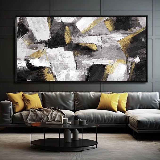 Kureful Large Abstract Wall Art for Living Room Gold Abstract Maximalist Decor for Bedroom Home Office Decor 30x60 Inch Ready to Hang