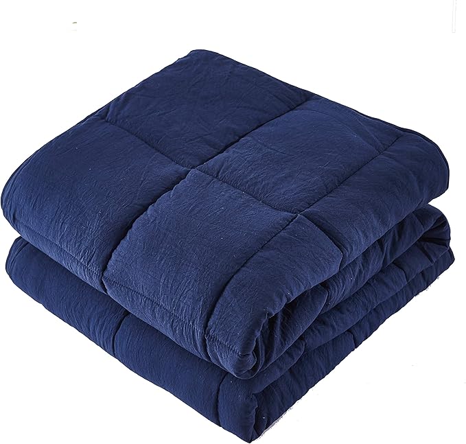 HIG 3pc Prewashed All Season Down Alternative Comforter Duvet Insert -Quilted Comforter with Corner Tabs -Box Stitched -250GSM Fiberfill Chic Farmhouse Style Bedding(Salomon,Queen,Navy)
