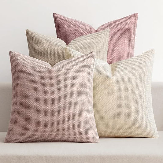 MIULEE Pack of 4 Couch Throw Pillow Covers 20x20 Inch Neutral Pink Cute Decorative Chenille Pillow Covers Farmhouse Boho Accent Cushion Covers for Coquette Room Decor Spring Sofa Bedroom Living Room