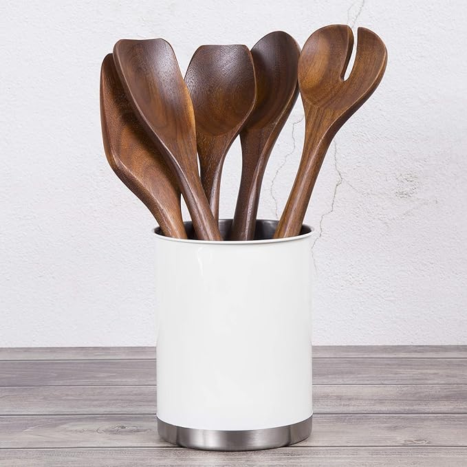 Creative Home Stainless Steel Utensil Holder– 6.3" Large Cooking Tool Organizer for Kitchen Decor and Countertop Storage, Stable Anti-Tip Design, Durable Powder-Coated Finish, White