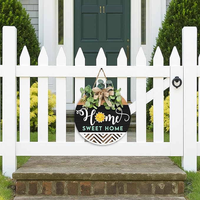 GOSSBY Interchangeable Welcome Sign for Front Door - HOME SWEET HOME - Seasonal Rustic Wood Wreath - Hanging Wall Sign Decoration for Outside, Porch, Farmhouse - New Home, Housewarming Gift