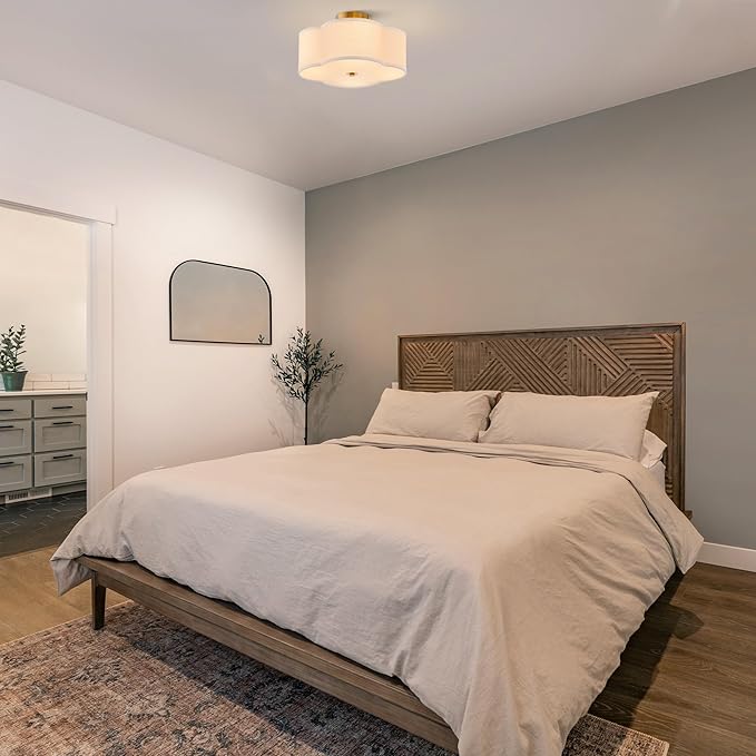 VONLUCE Semi Flush Mount Ceiling Light, 13" Ceiling Light Fixture with Four Leaf Clover-Shaped, 4-Light Modern Light Fixture for Bedroom Living Room Nursery Hallway, White Shade & Gold Finish