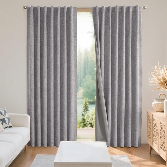 Joydeco Blackout Curtains for Bedroom - 120 Inch Long 100% Light Blocking 2 Panels Light Grey Drapes, Thermal Insulated Room Darkening Curtains, Linen Textured for Living Room, Rod Pocket & Back Tabs