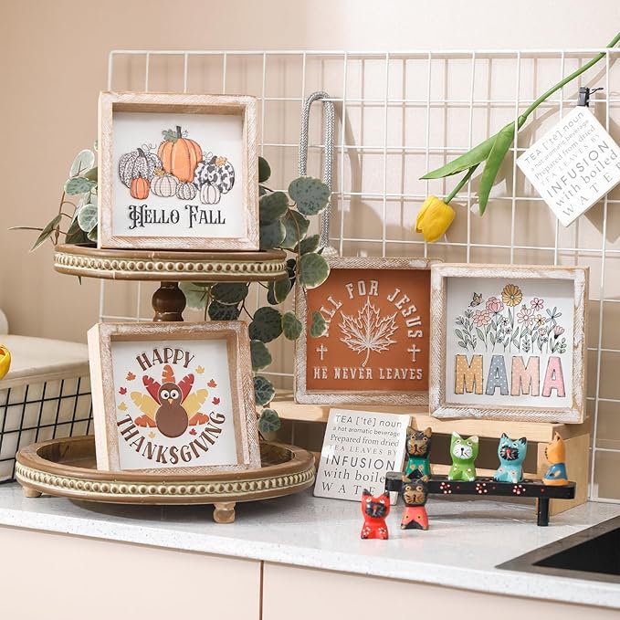 Embossed Happy Thanksgiving Sign, Thanksgiving Decorations for Table Cubicle Desk Mantel Fireplace, Vintage Autumn Decor Indoor Wooden Turkey Sign