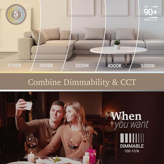 NUWATT Retrofit 4 Inch Gimbal LED Recessed Light White Trim, High Lumen, 750lm, 10W, 5CCT Selectable 2700K/3000K/3500K/4000K/5000K, Adjustable Lens Dimmable Eyeball Lights, ETL Listed, 6 Pack