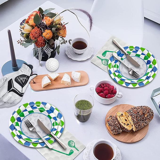 180Pcs Golf Party Supplies Paper Plates and Napkins Serve 60 Disposable Tableware Set for Birthday Party Decorations Game Day Family School Holiday Sports Events