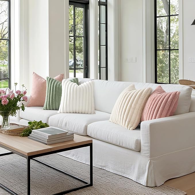 MIULEE Faux Fur Decorative Throw Pillow Covers 16x16 Inch Set of 2, Modern Spring Home Decor Soft Plush Couch Pillows Cozy Fluffy Cushion Covers for Sofa Bed Blush Pink