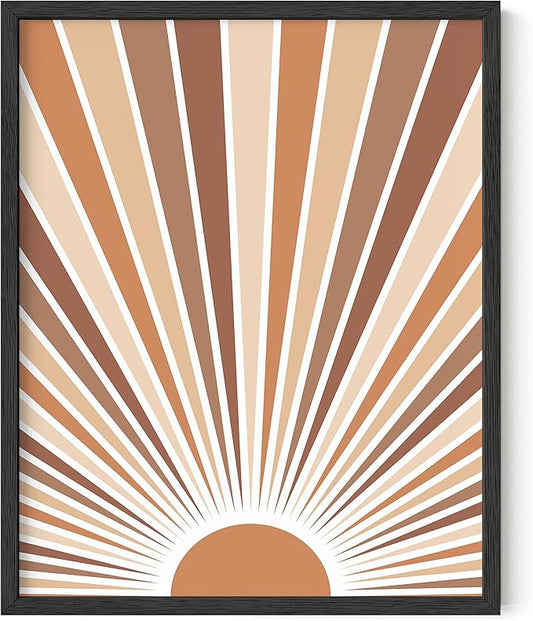 HAUS AND HUES Boho Art Prints Sun Wall Decor - Sun Art Print Boho Posters and Prints Wall Decor Rainbow Colored Sunshine Wall Art (Black Framed, 16x20)