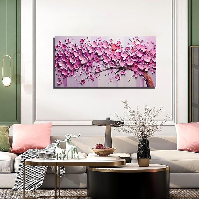 Zoyotago Pink Tree of Life Wall Art for Living Room Flower Picture for Bedroom Office Girls' Room Decor Modern Artwork Canvas Prints 24"x48"