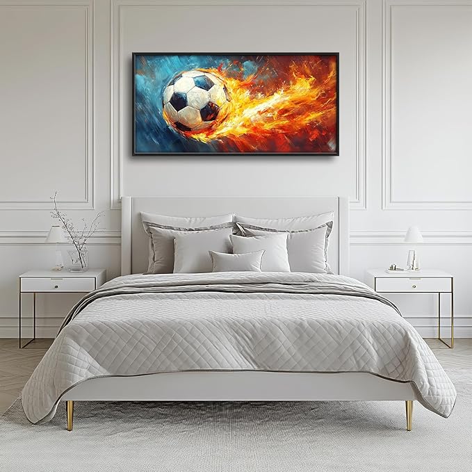 Olivine Sports Wall Art, Soccer Wall Decor, Abstract Football Canvas Prints Painting, Framed Artwork for Bathroom Bedroom Living Room Office Home Gym Decoration 60"x30"
