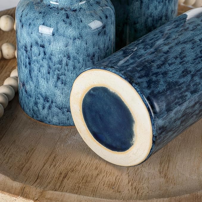CwlwGO-Blue Ceramic Vases Set,Small Vase Sets,Farmhouse Country Vases Home Decor,Living Room Table Decoration,Shelf Decor,and Entrance Decoration Centerpieces.