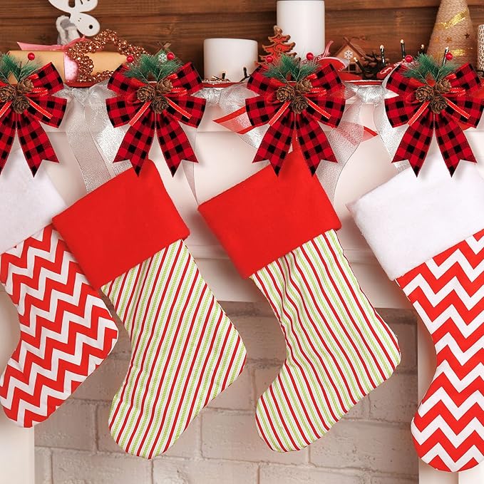 Syhood 6 Pcs Christmas Bows with Pine Cones Pine Needles Xmas Velvet Bows Black and Red Ribbon Christmas Tree Wreath Decoration for Xmas Parties Indoor Outdoor Crafts DIY Decor