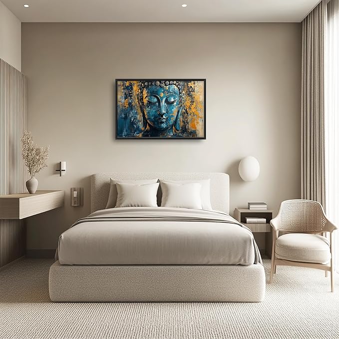 Olivine Buddha Wall Art, Zen Pictures Wall Decor, Rustic Religious Canvas Prints Painting, Framed Artwork for Bathroom Bedroom Living Room Office Home Spa Mediation Room Decoration 36"x24"