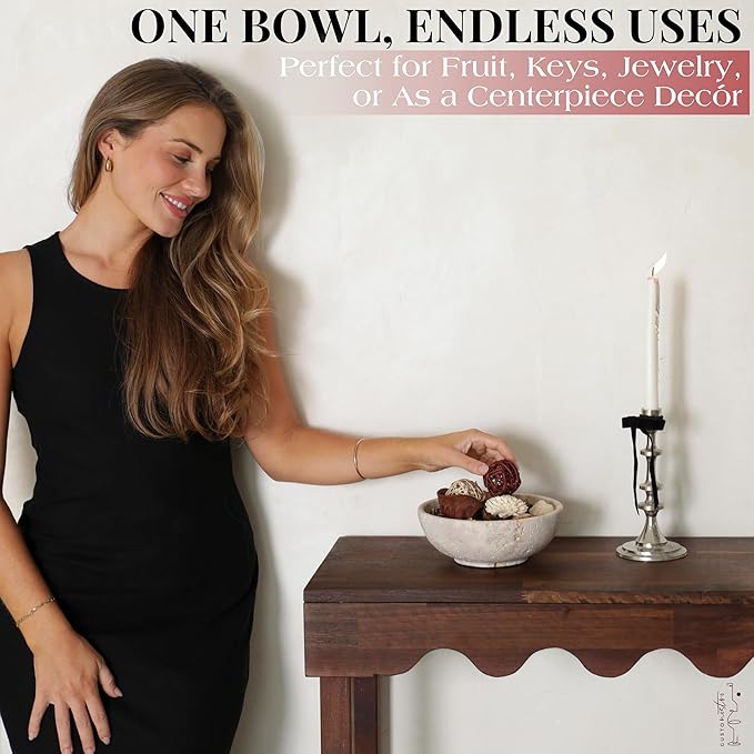 Gusto Nostro 8" Decorative Travertine Bowl for Coffee Table - Elegant Centerpiece, Aesthetic Fruit Bowl for Kitchen Counter - Heavy Stone Entryway Catch all, Jewelry, Potpourri - Travertine Decor